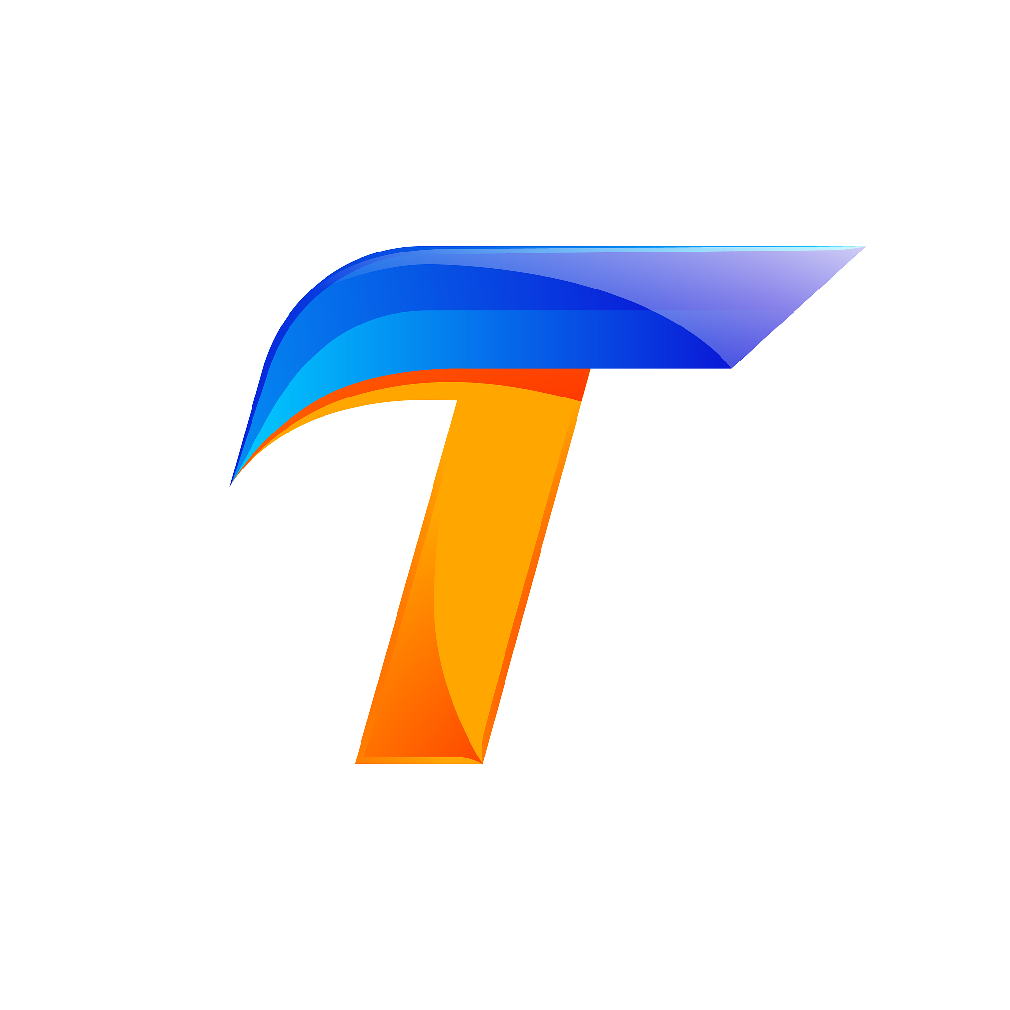 t letter blue and orange logo design fast speed