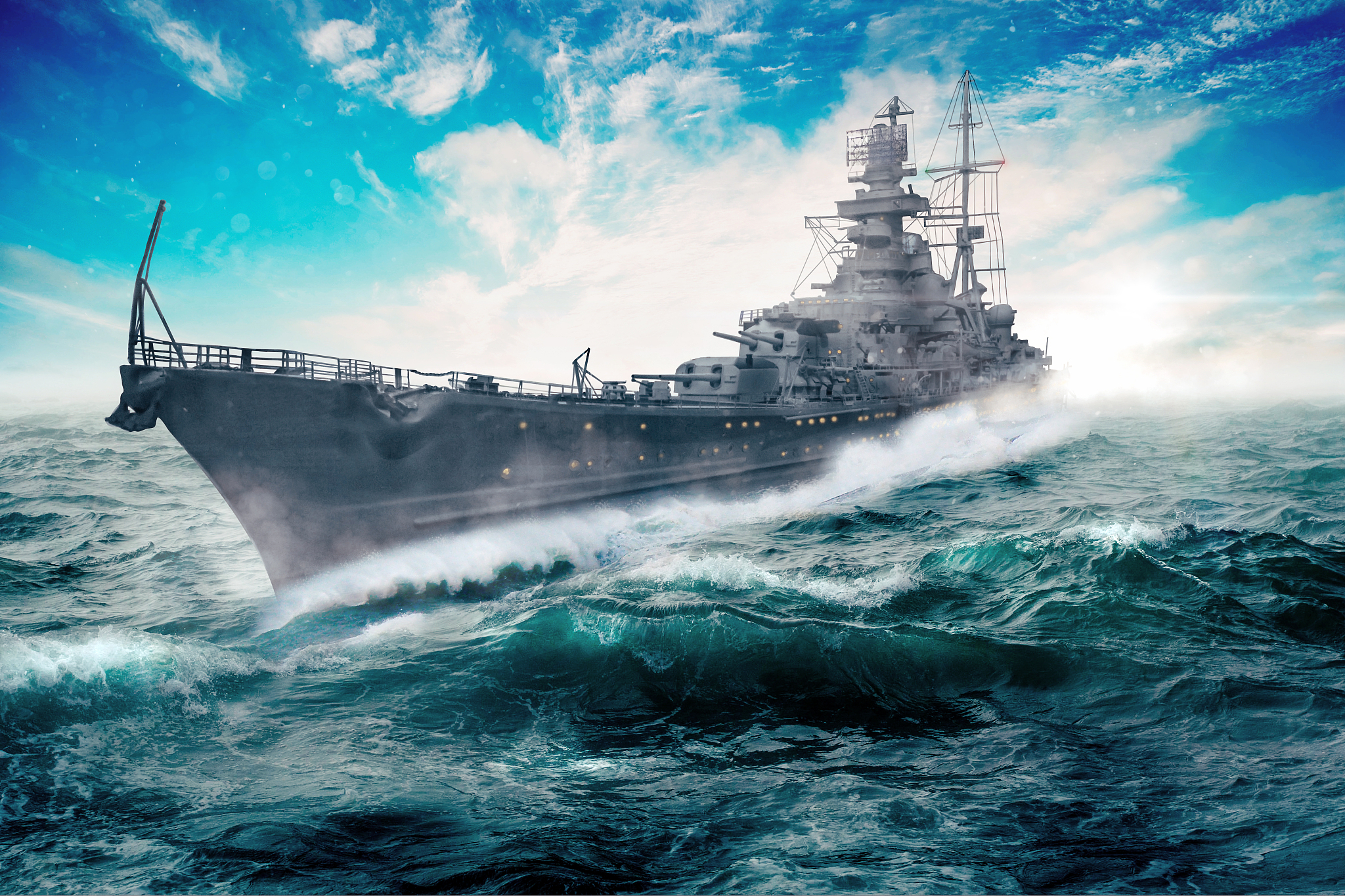 warship goes through the rough atlantic