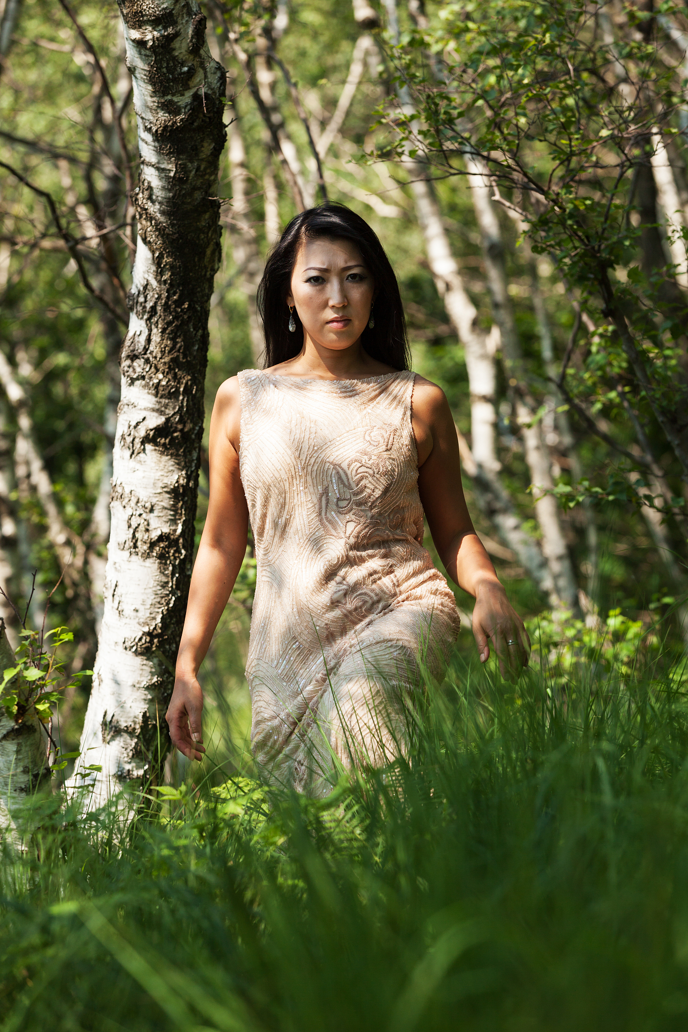 portrait of asian woman, walk in the forest