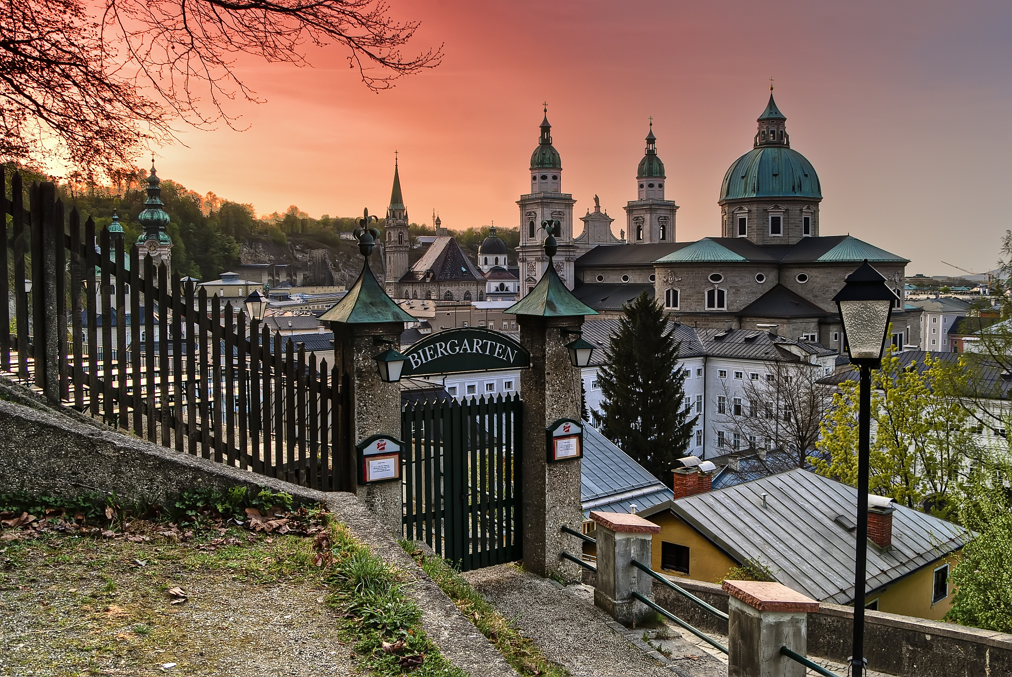 salzburg cityscape at sunset
