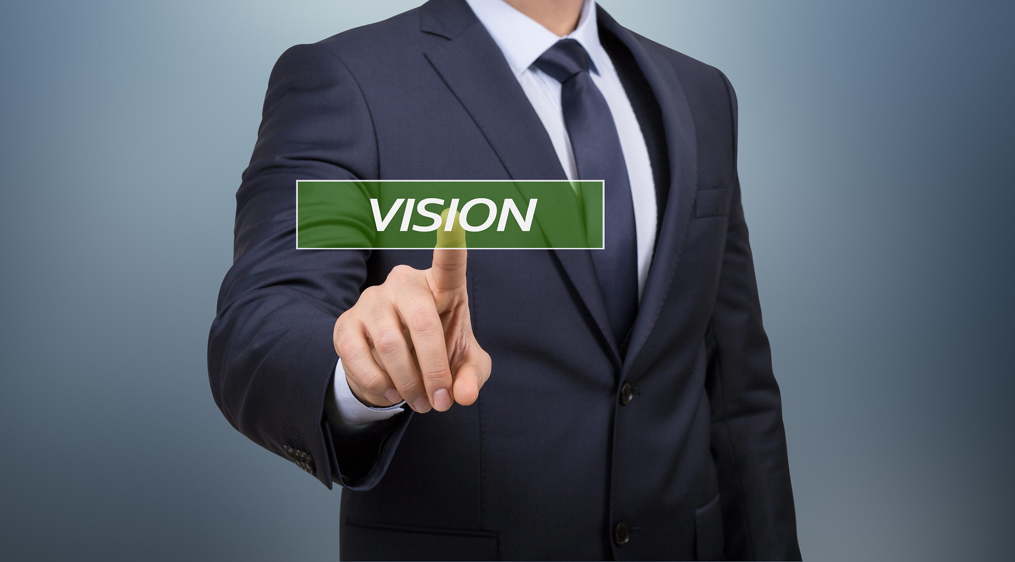 business man touching vision button