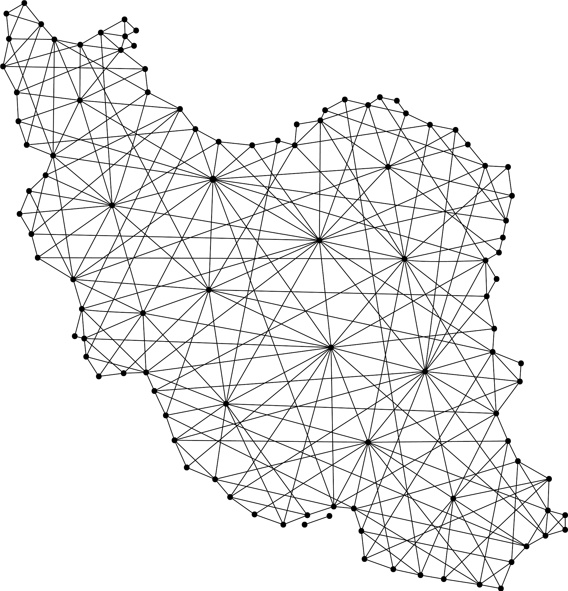 map of iran from polygonal black lines and dots
