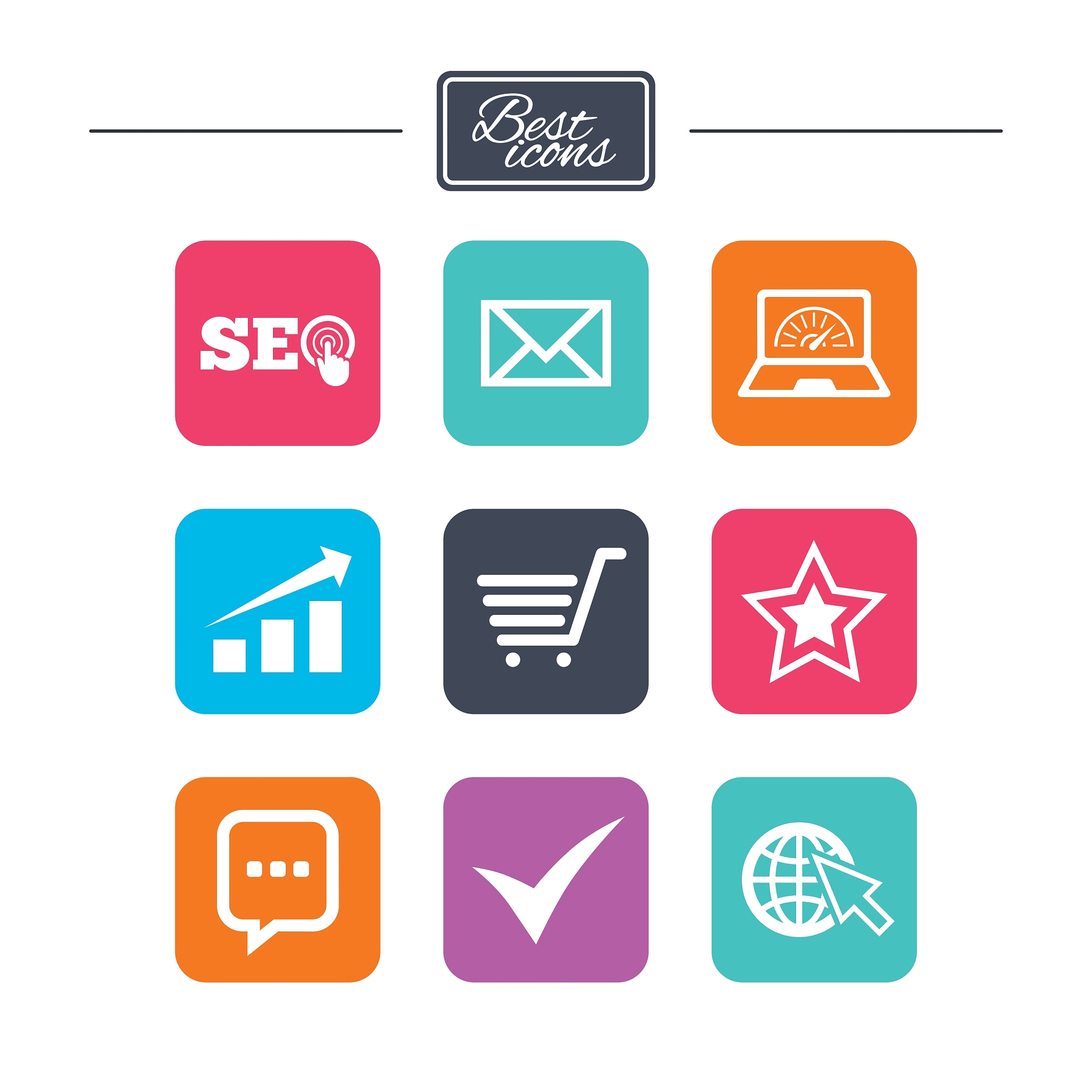 internet seo icons star shopping signs