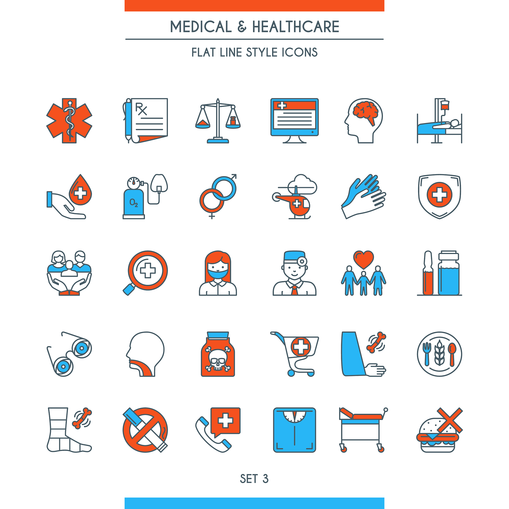 flat line design medical icons 3