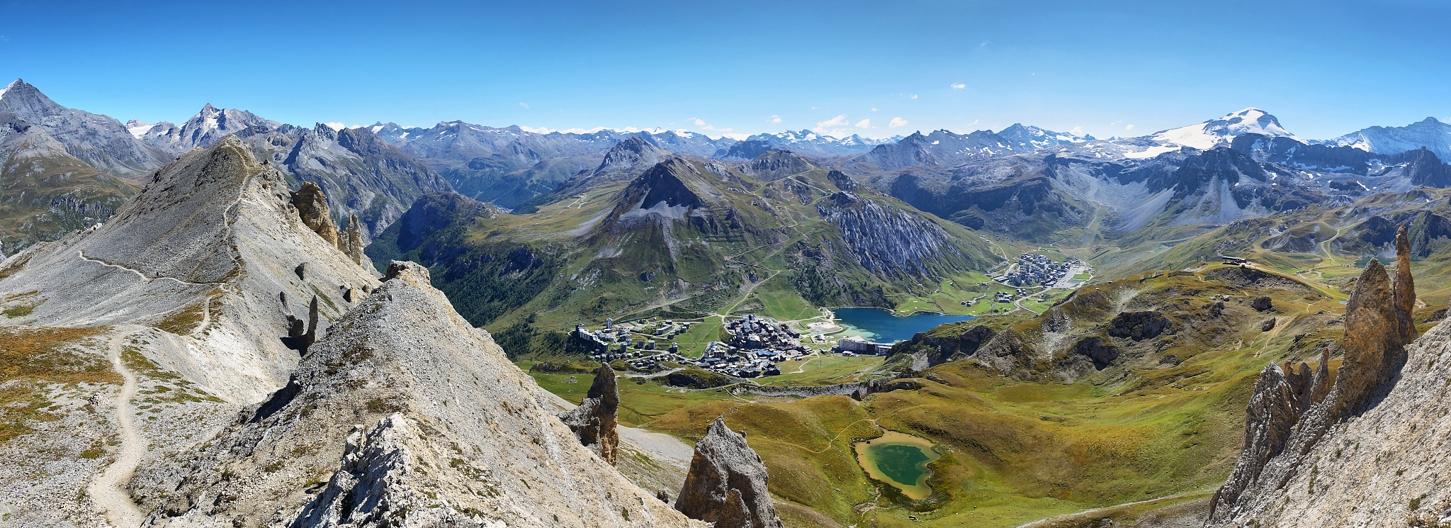 view of tignes, tignes lake and val d'iisere, france