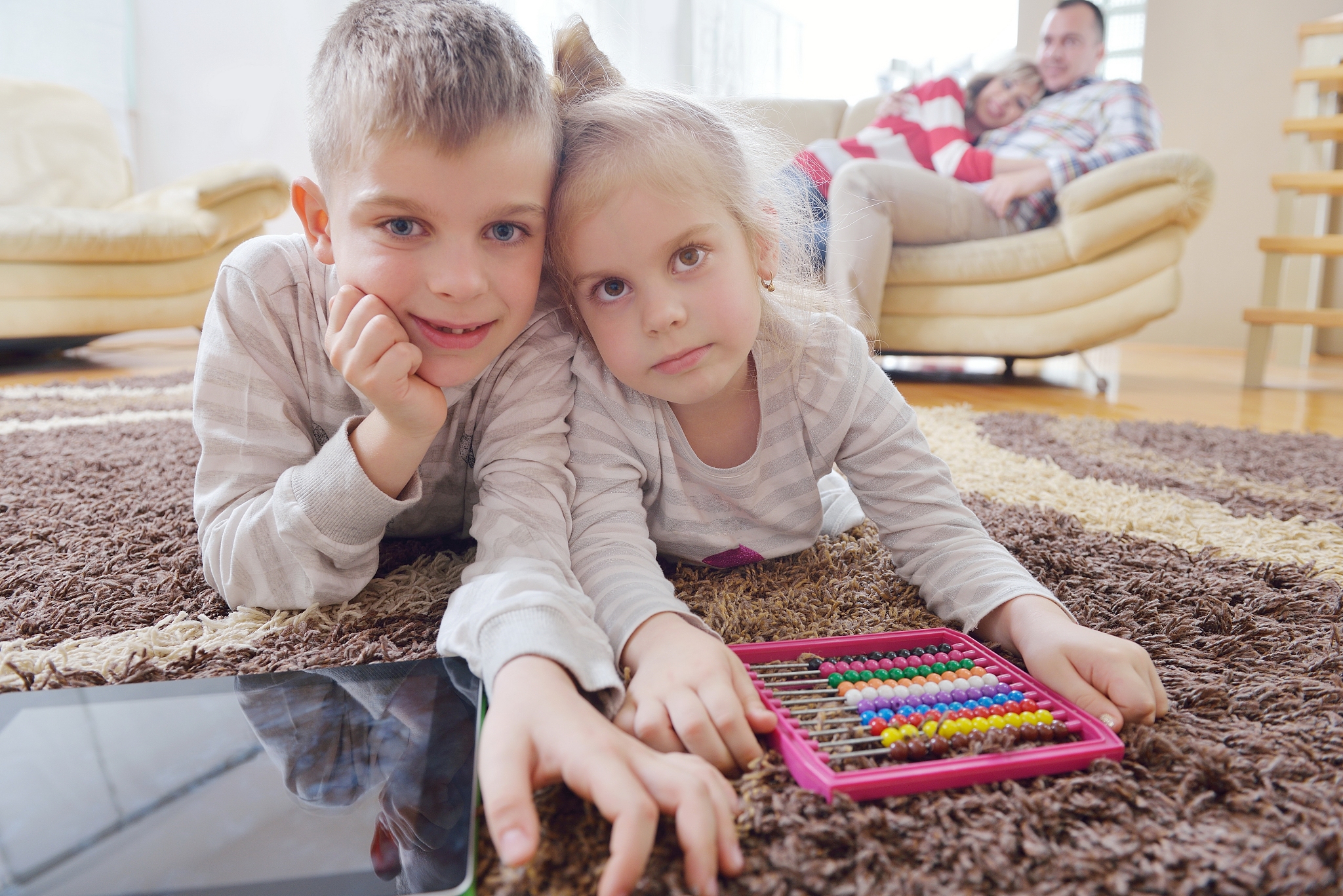 hapy young family have fun  with their children at modern living