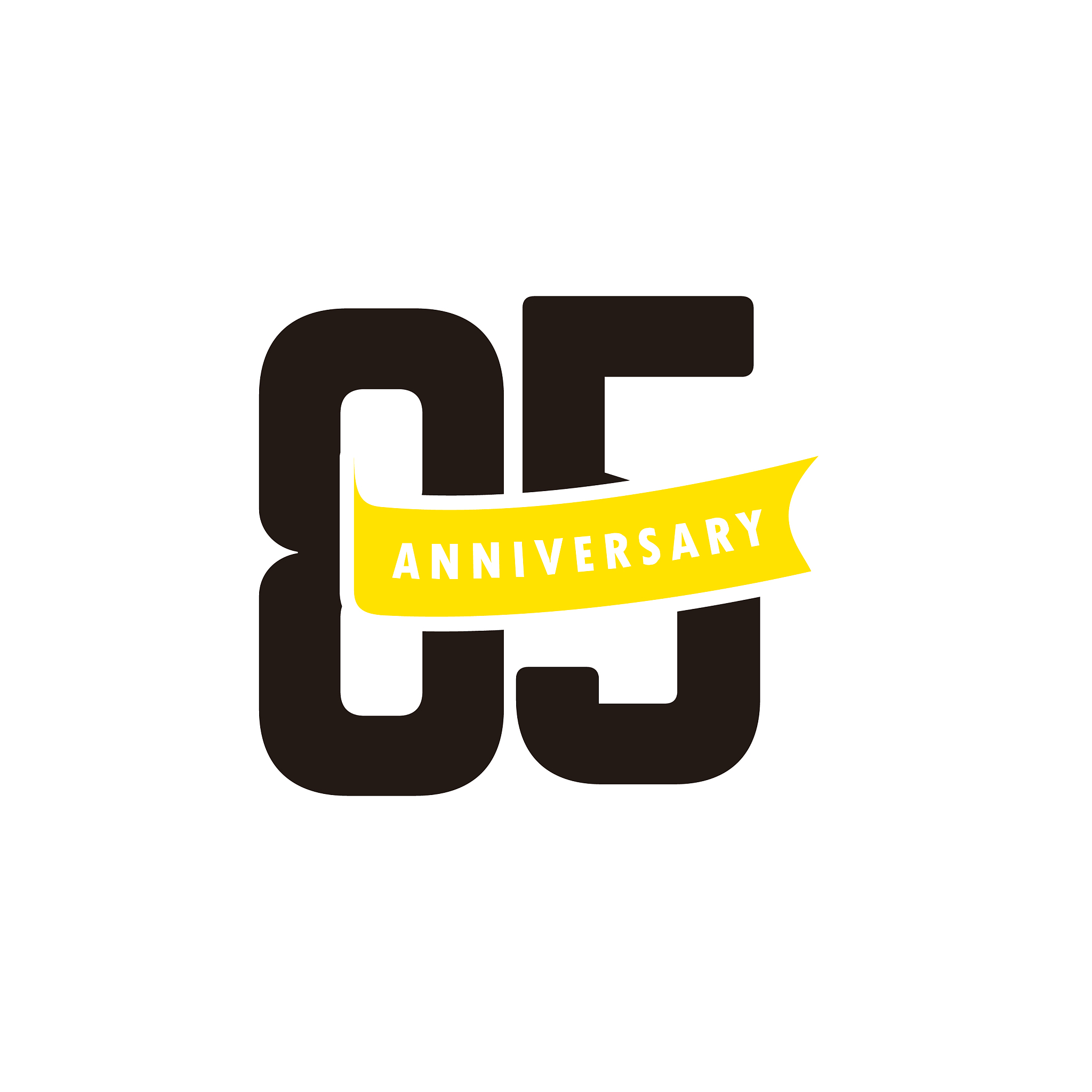 85 years anniversary number with yellow ribbon