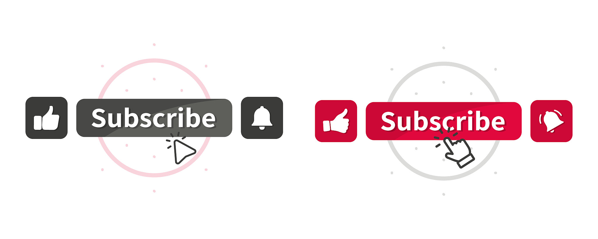 subscribe button with cursor. buttons like, comment and dislike.