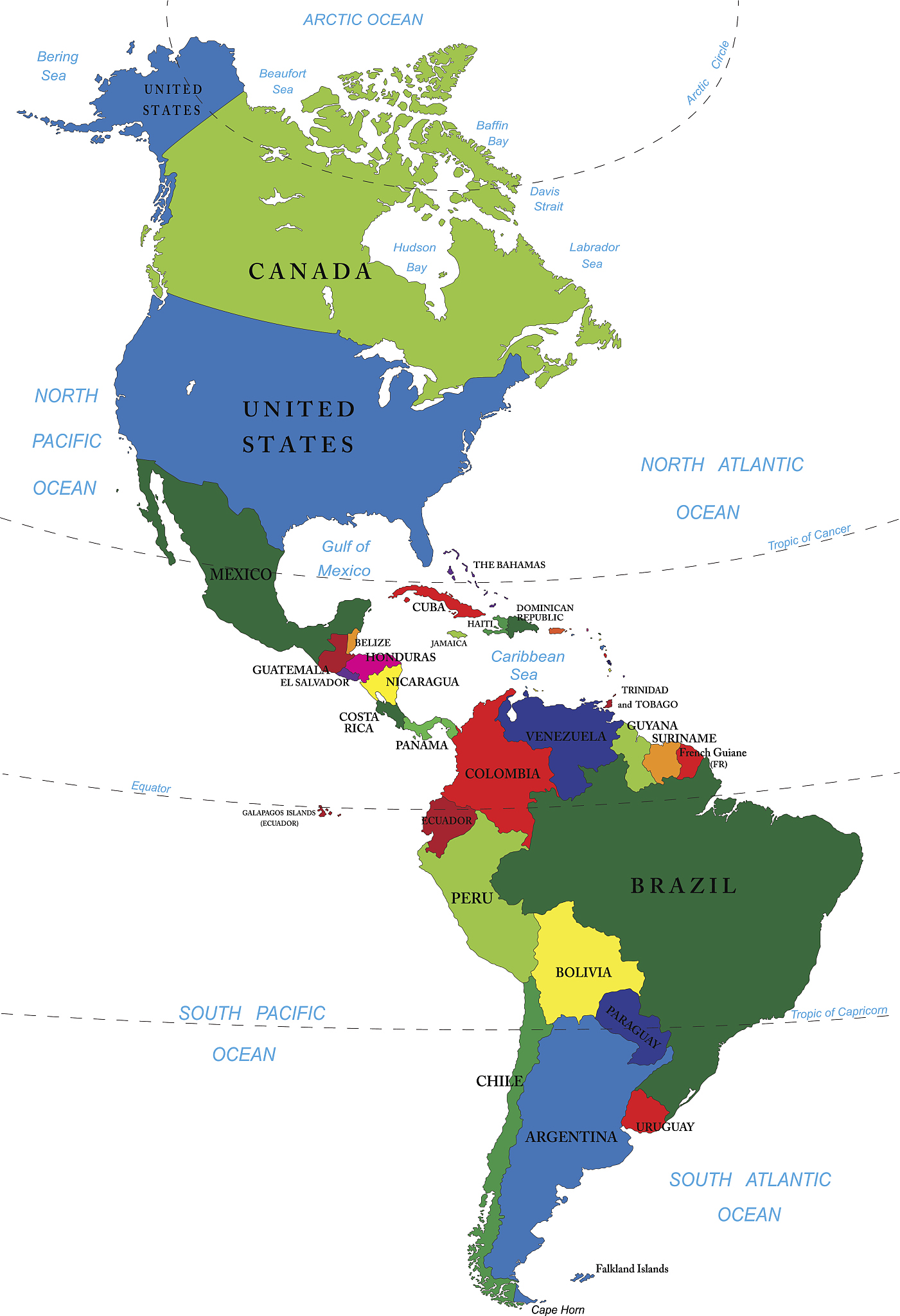 north and south america map