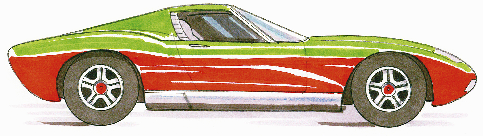 line drawing of a sports car, side view