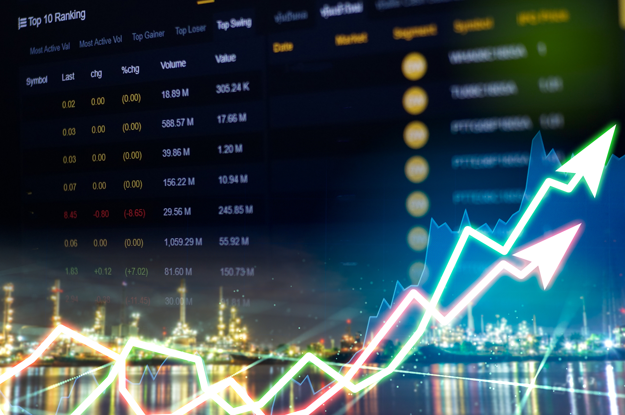 stock market digital graph chart on led display concept. a large