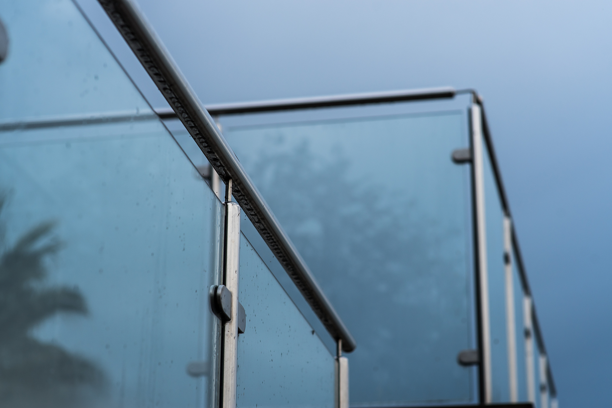 metal railings and glass wall