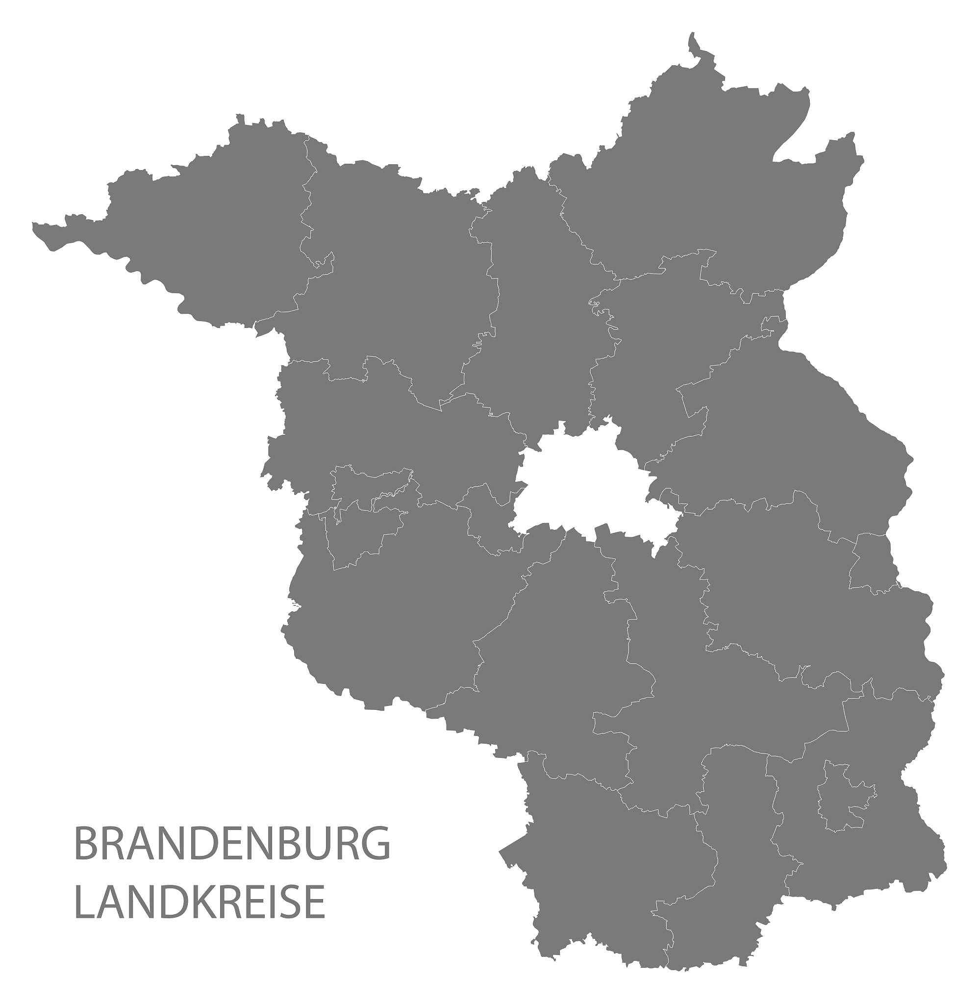 modern map - brandenburg map of germany with counties gray