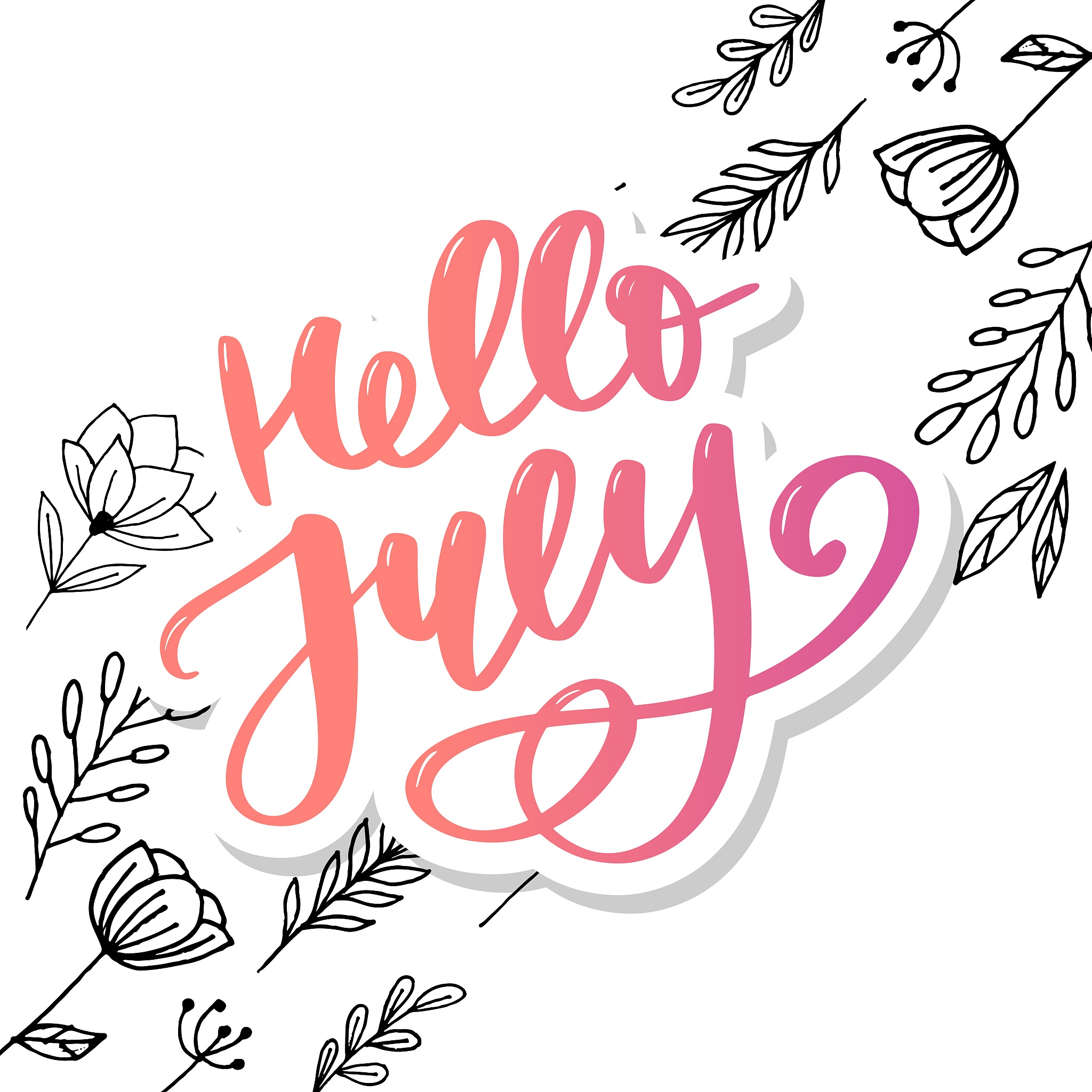 hello july lettering print. summer minimalistic illustration. is