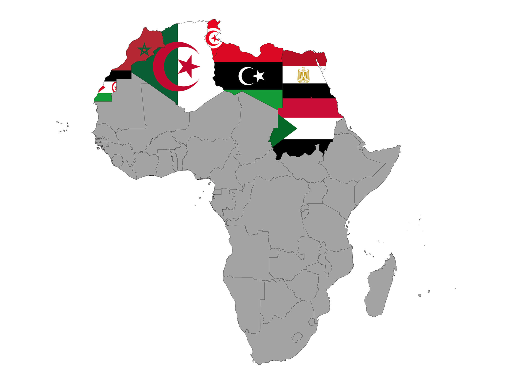 map of north africa countries with national flag