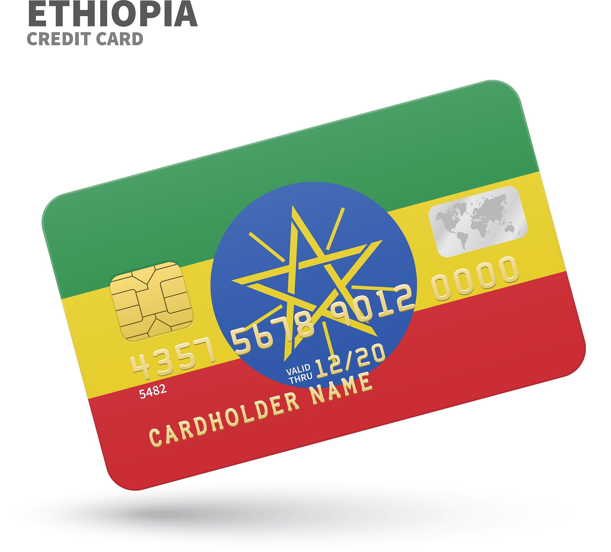 credit card with ethiopia flag background for bank