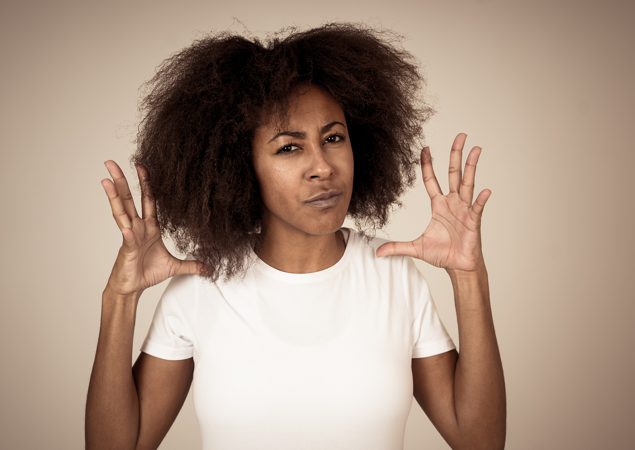portrait of attractive frustrated african american woman with an
