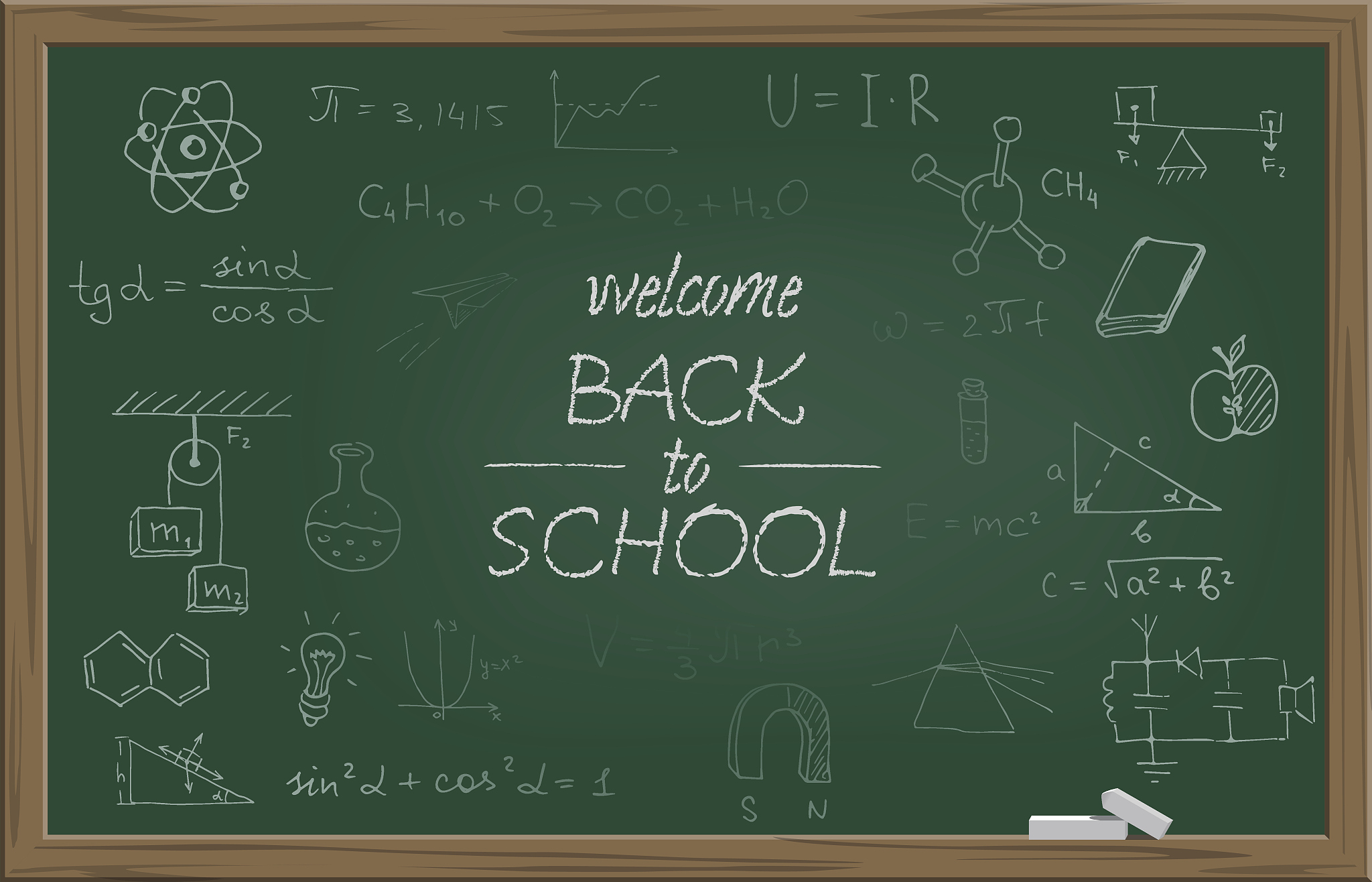 green school blackboard with chalk welcome back to school text a
