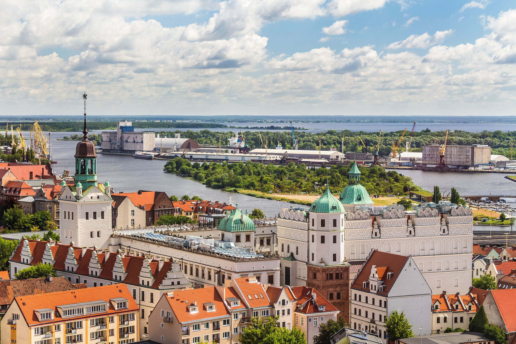 szczecin from a bird's eye view. landscape of the old town with 