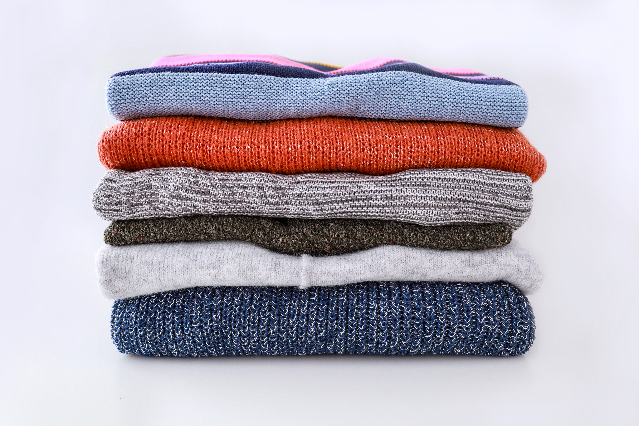 close-up of warm clothing against white background