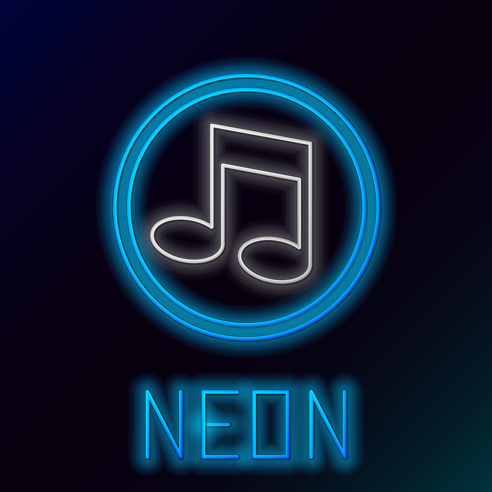 glowing neon line music note, tone icon isolated on black backgr