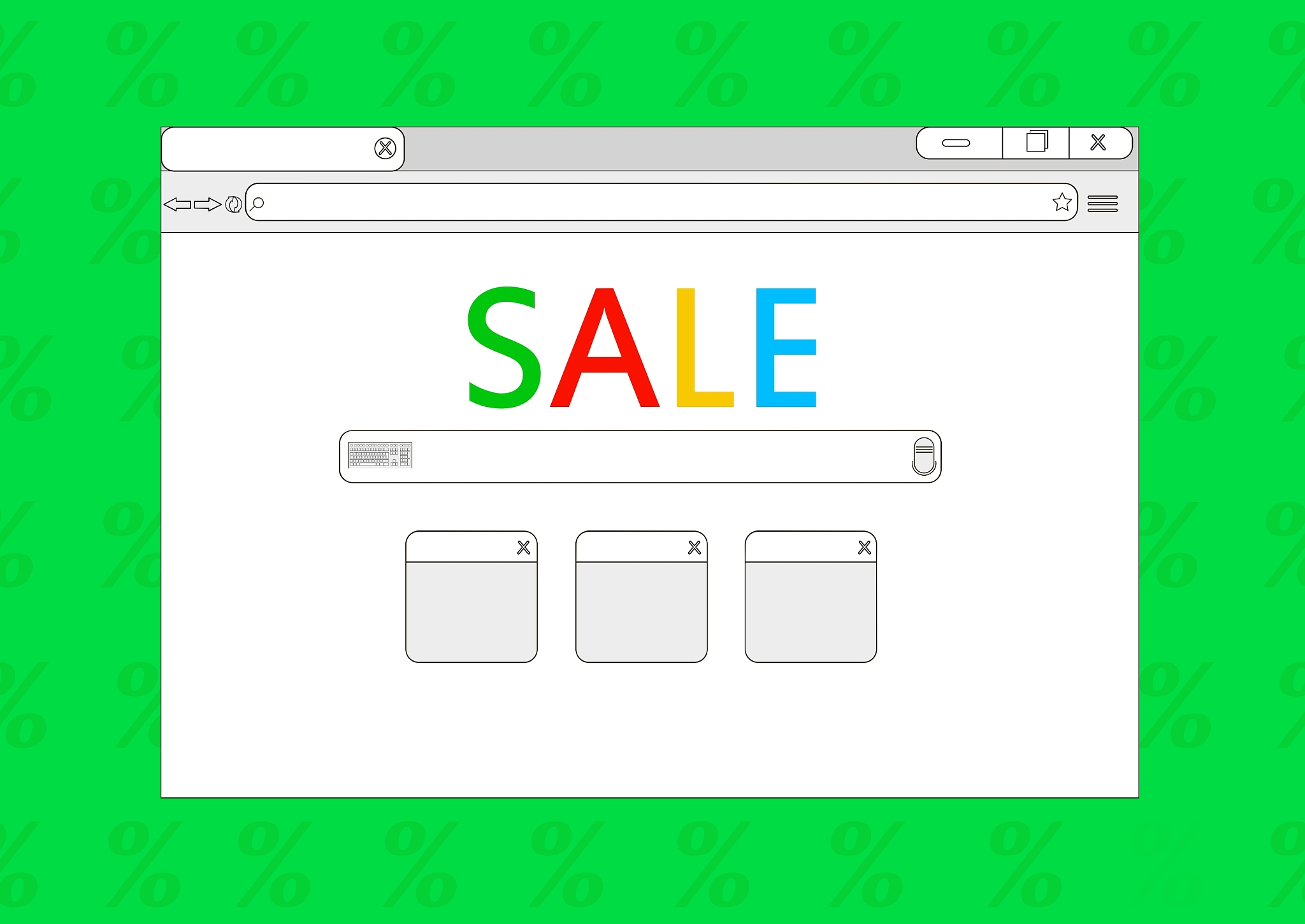 sale browser window on green background