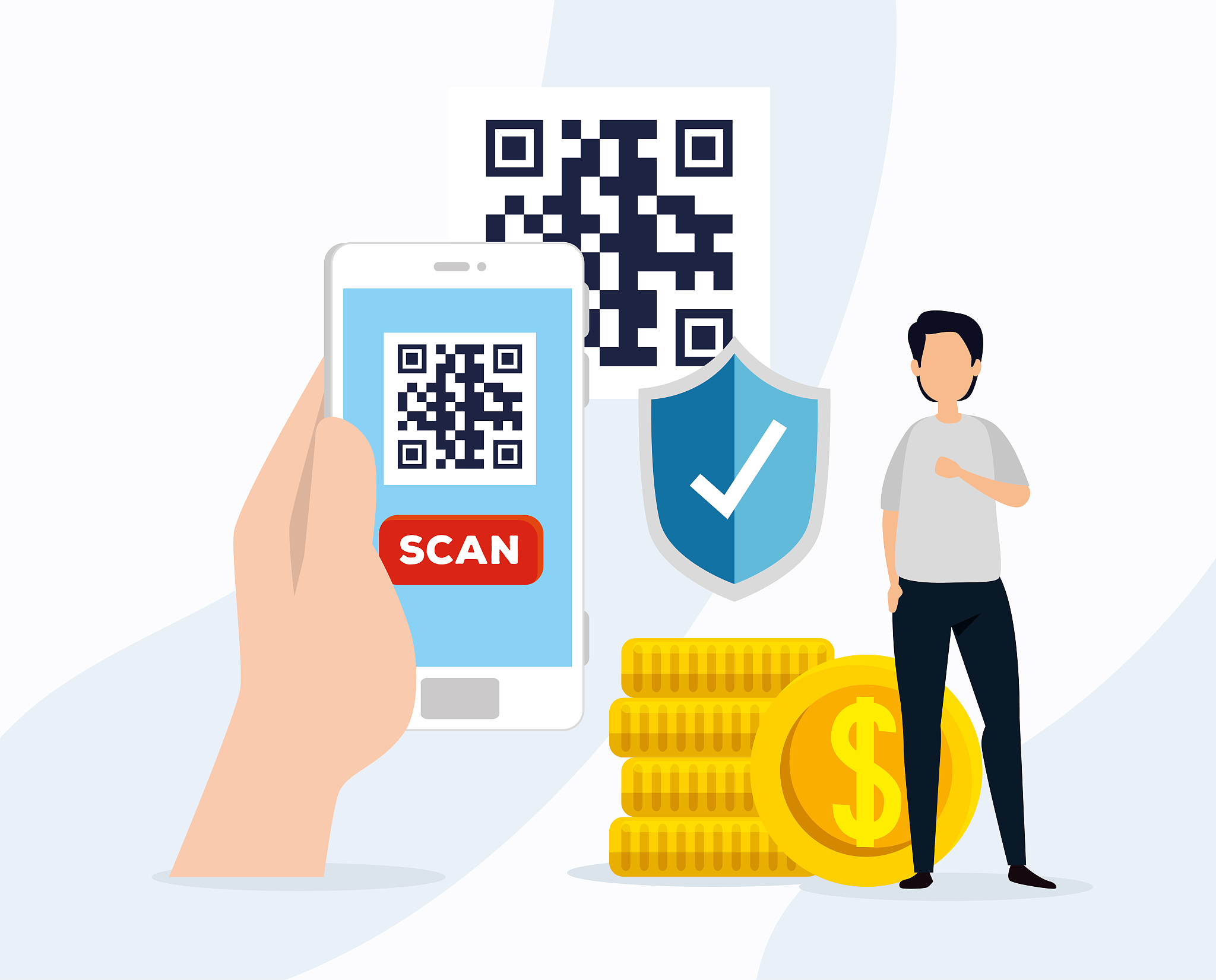 code qr in smartphone with businessman and icons