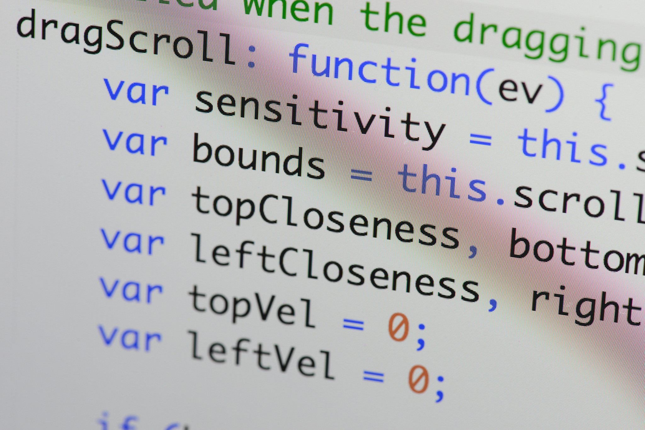 real java script code developing screen. programing workflow abs