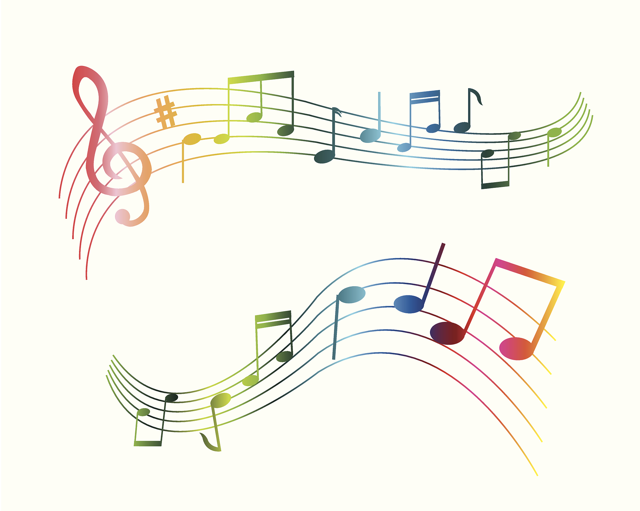 music note s of different colors
