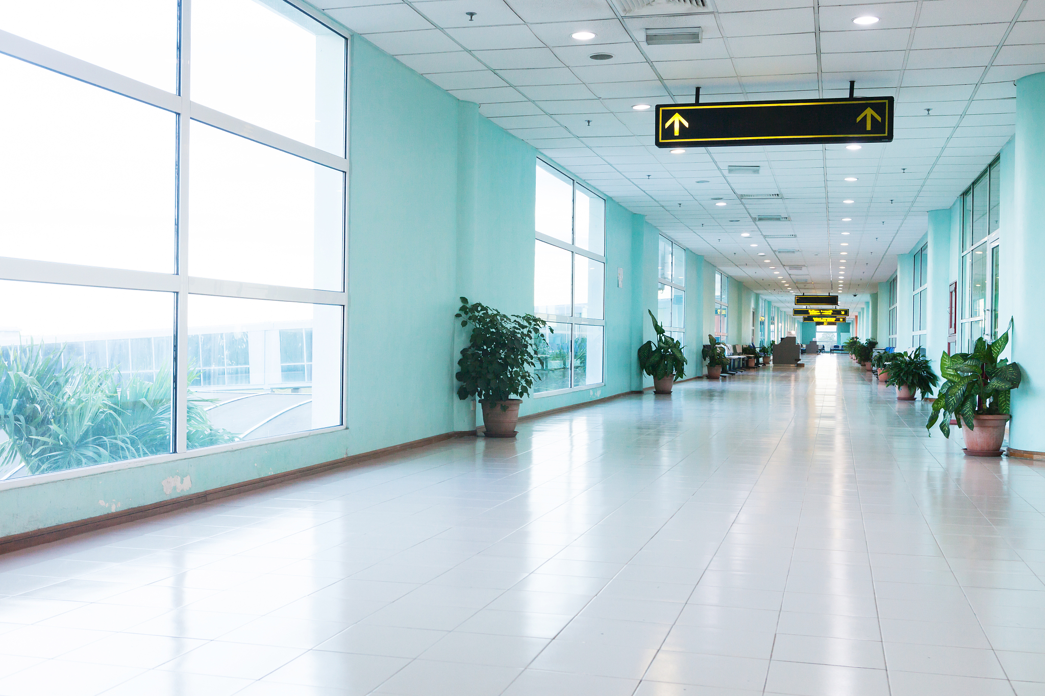 empty long corridor in the modern office building.
