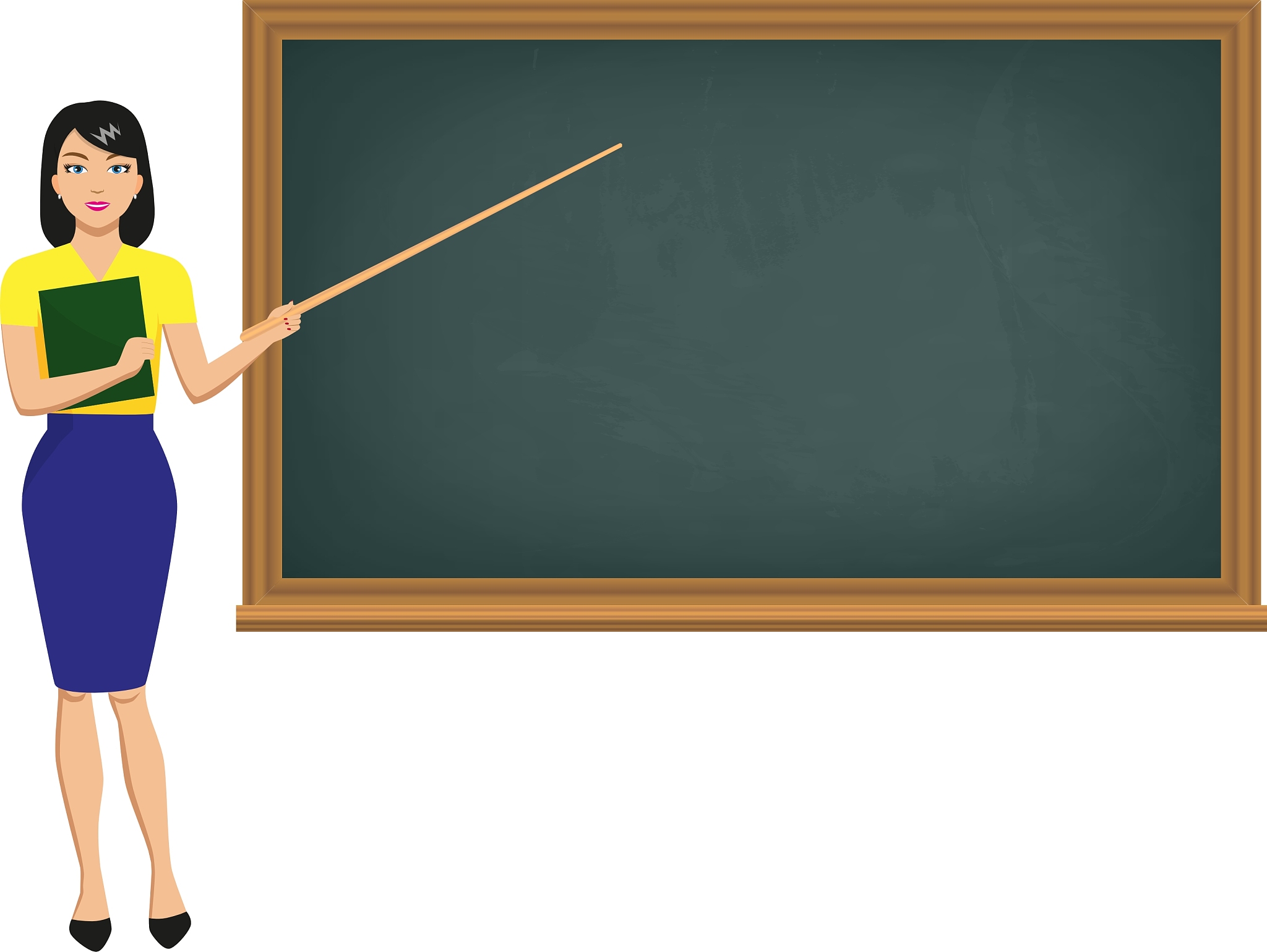 teacher with pointer standing blackboard