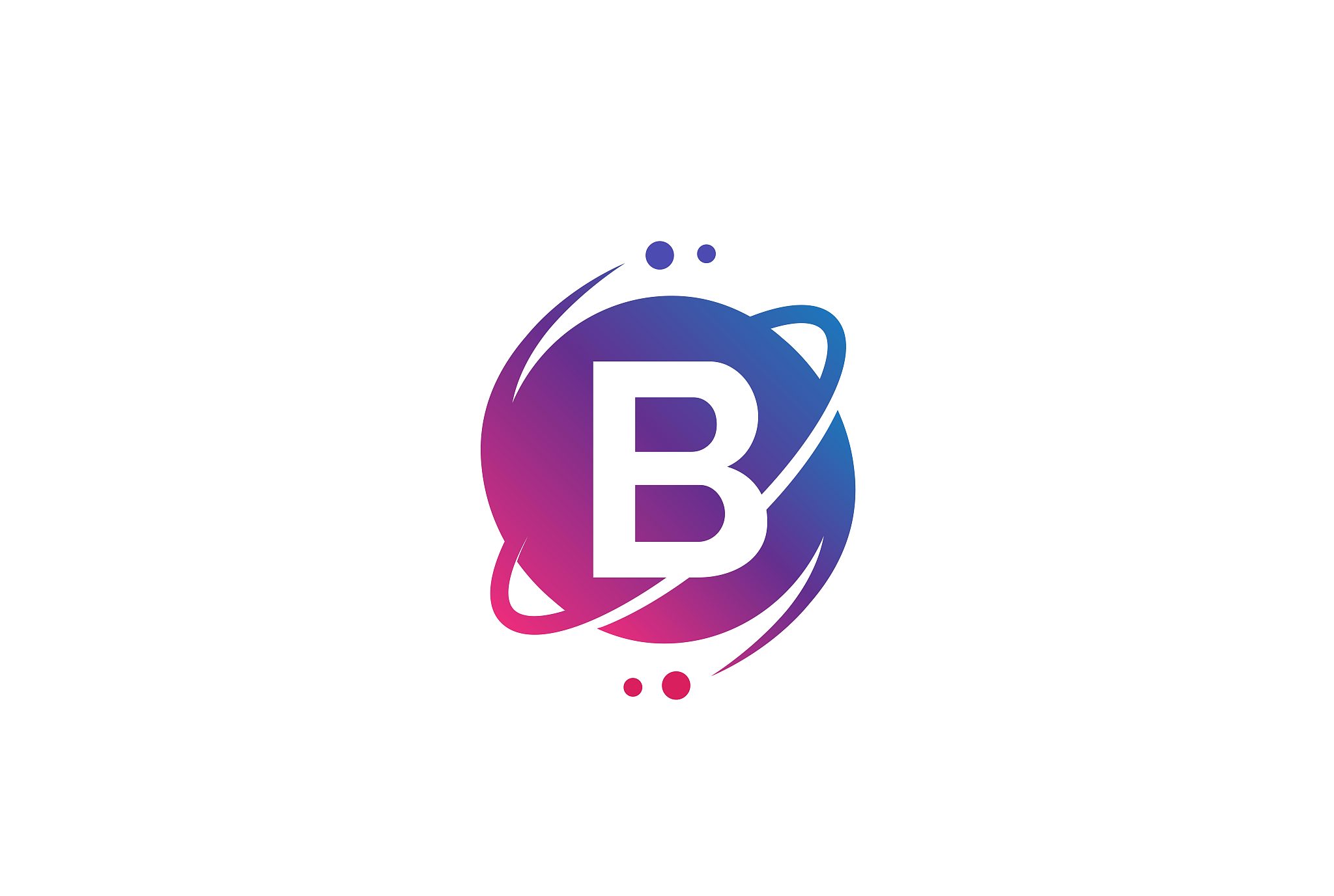 initial letter circle planet with orbit and dots gradient color 