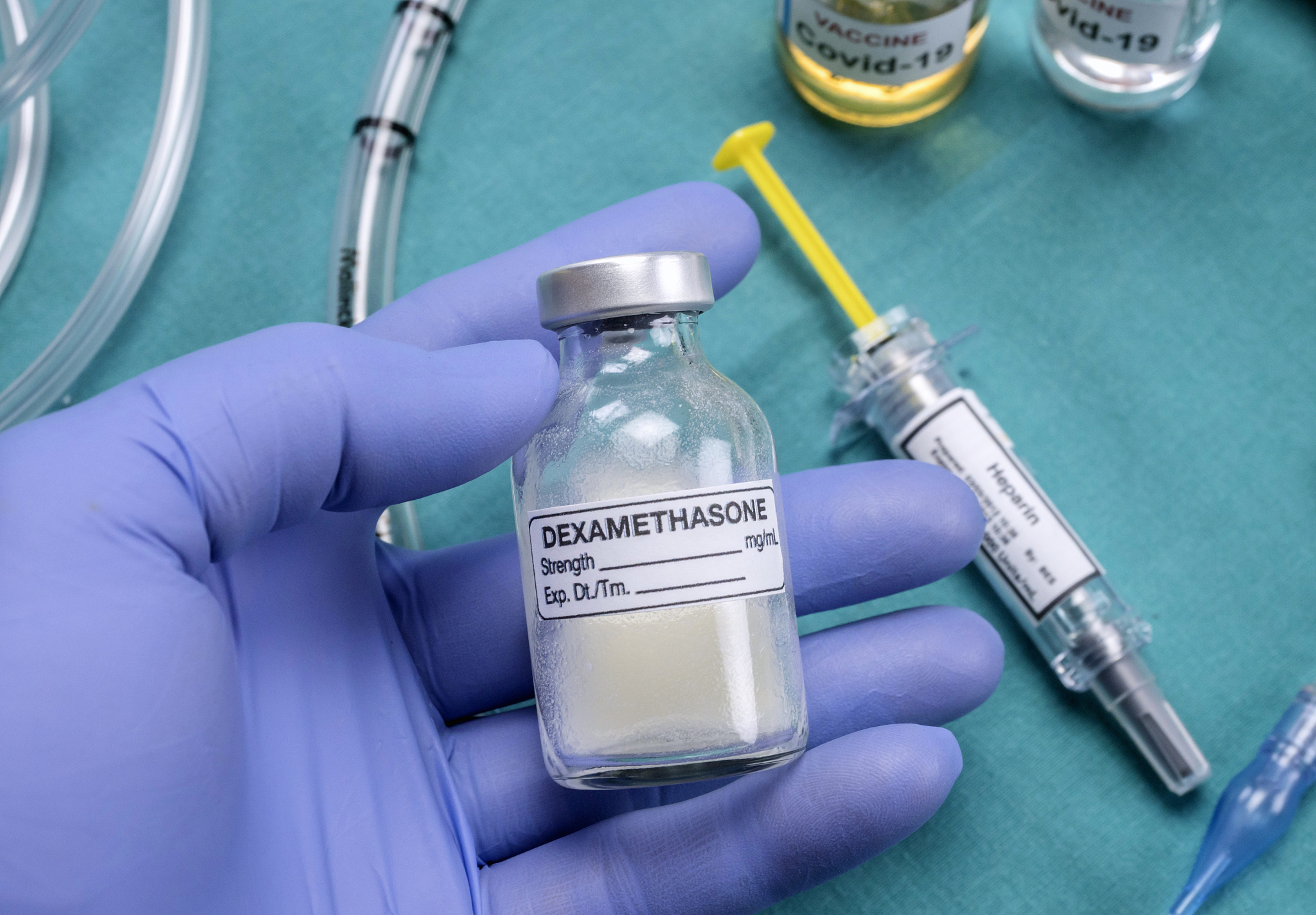 nurse preparing with medical treatment with dexamethasone and he