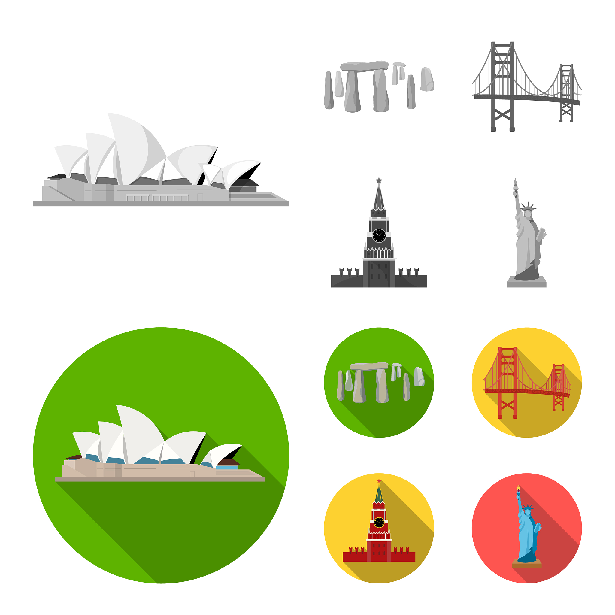 sights of different countries monochromeflat