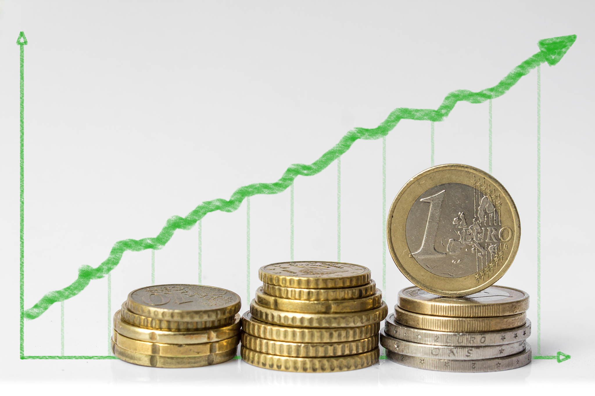 euro coins, euro money isolated - stock market chart ,