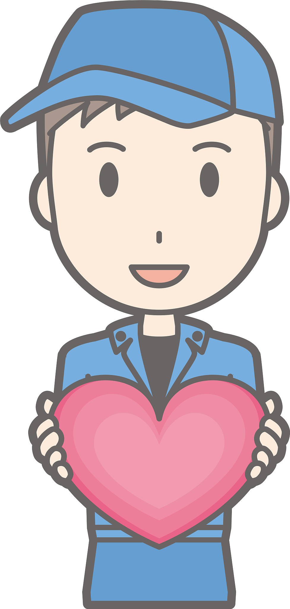 illustration that a man wearing work clothes has a heart mark
