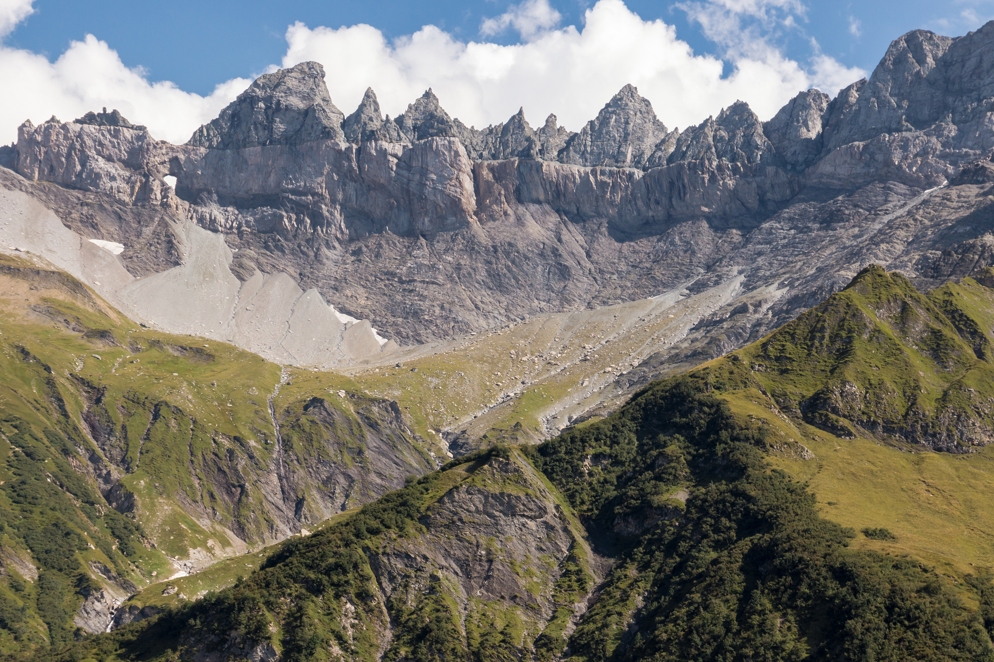 panorama of mountain peaks of the glarus thrust, switzerland
