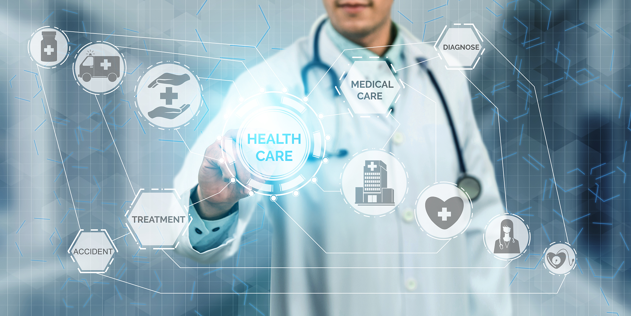 medical healthcare concept - doctor in hospital with digital med