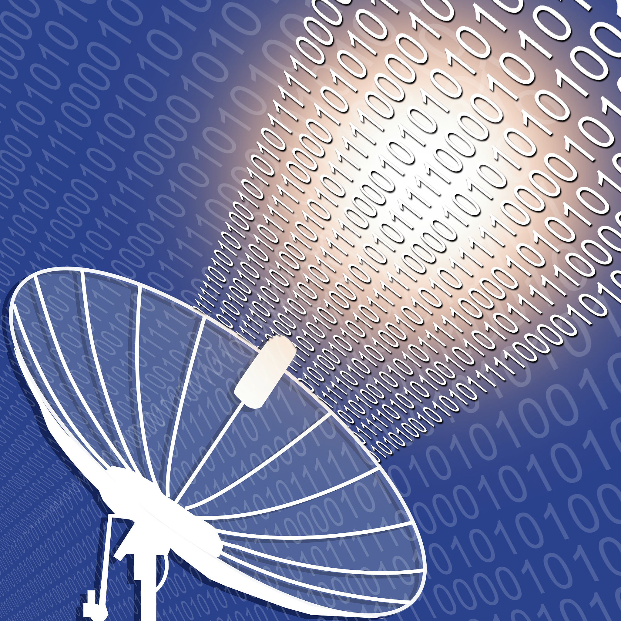 satellite dish emitting binary code