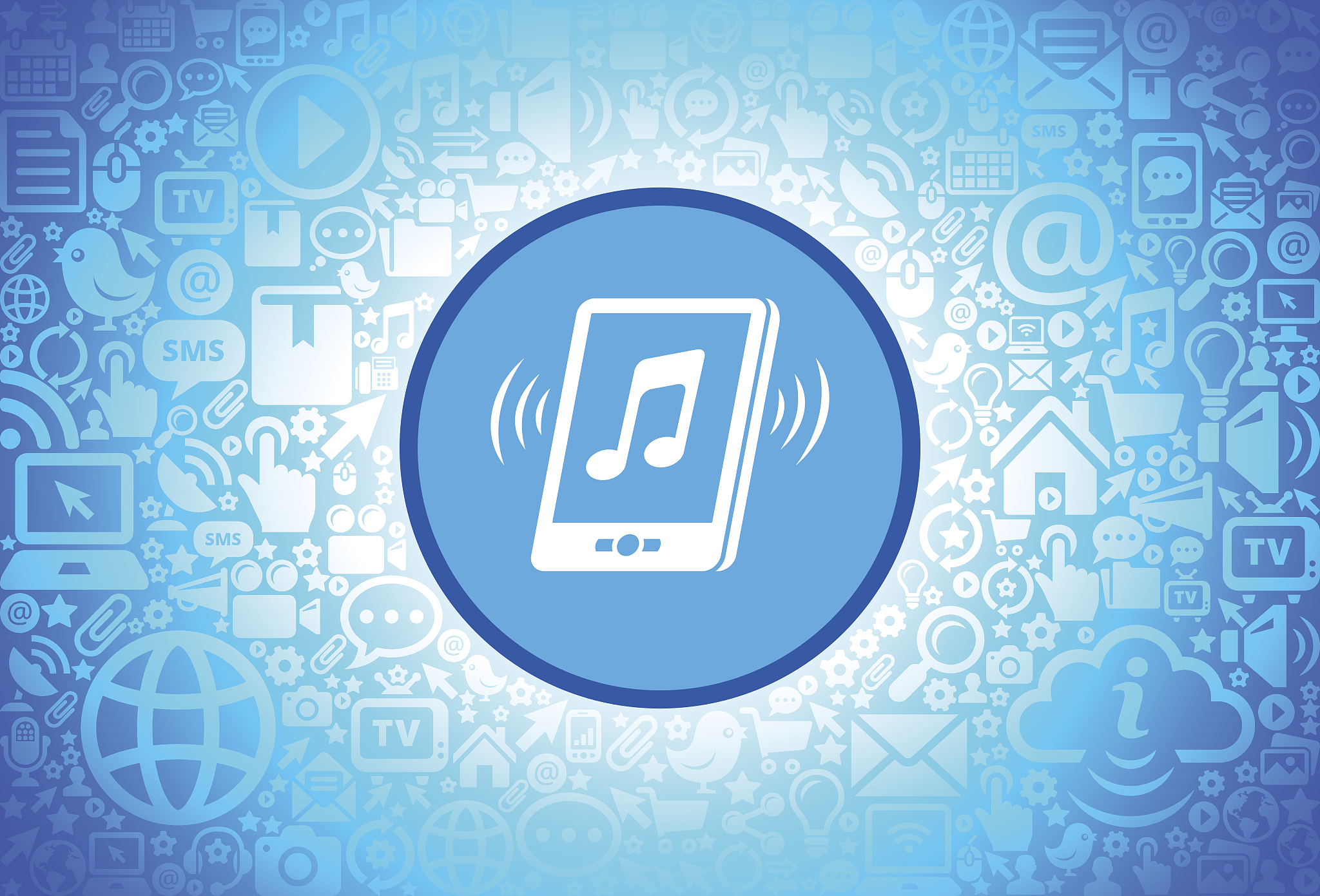 music  icon on internet technology background