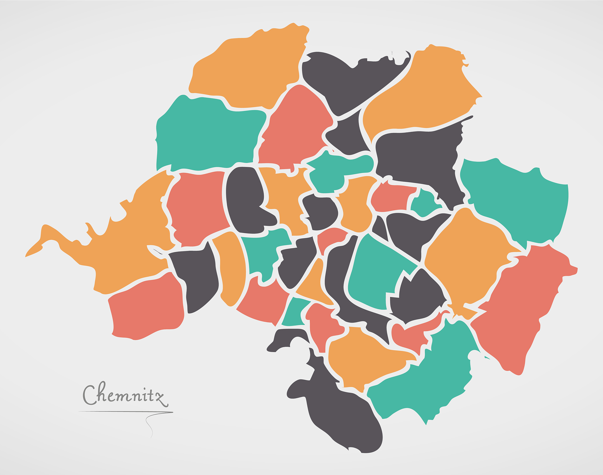 chemnitz map with boroughs and modern round shapes