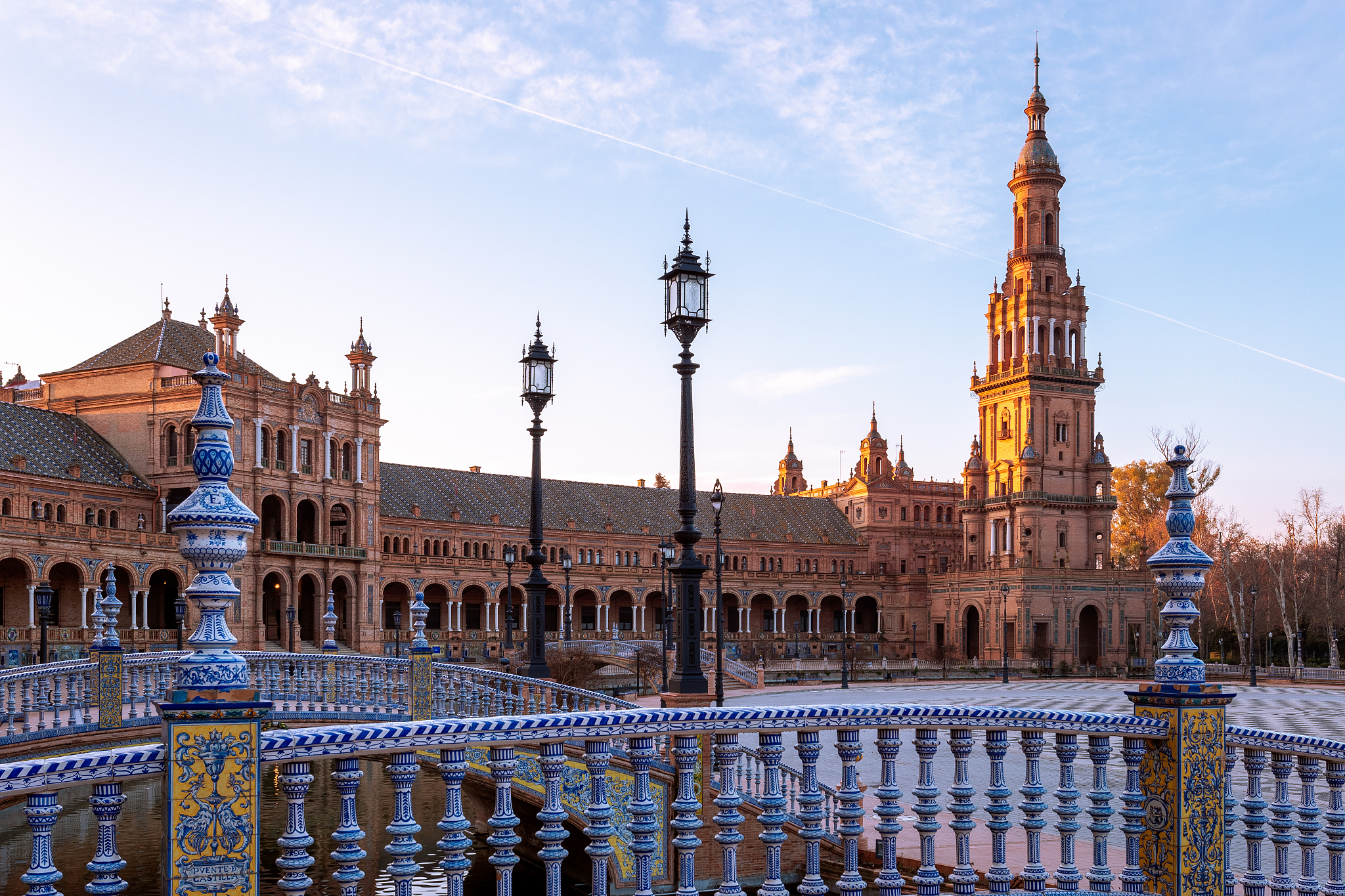 sun glow, plaza de espaa, seville, andalusia, spain