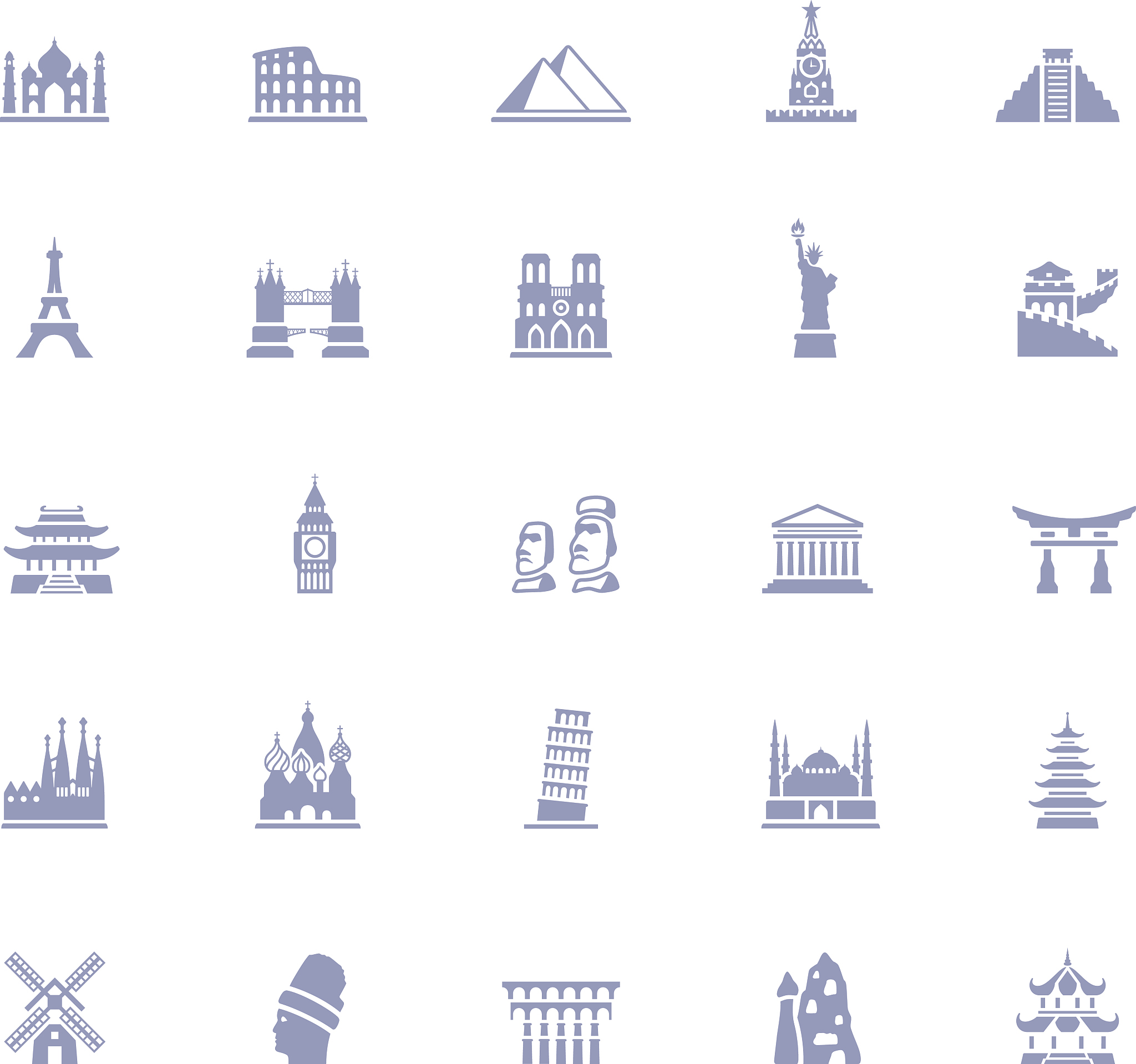 famous place icon set