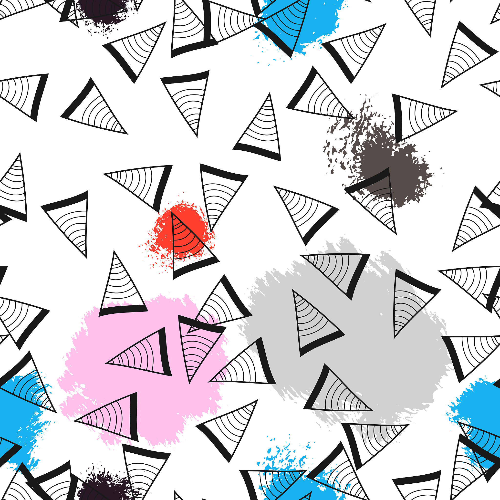 triangles and abstract color spots. seamless pattern. geometric 