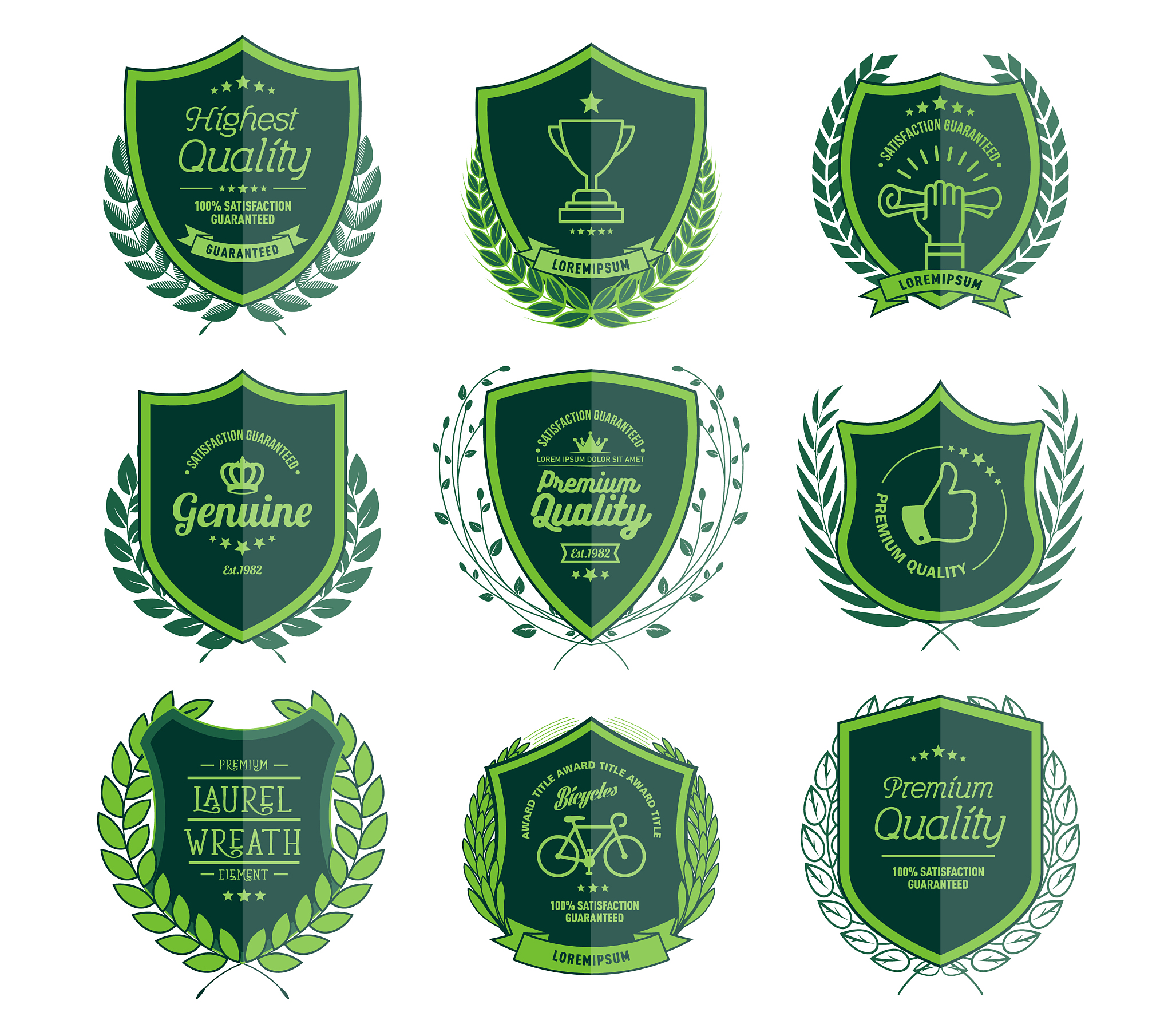 luxury green badges laurel wreath templates