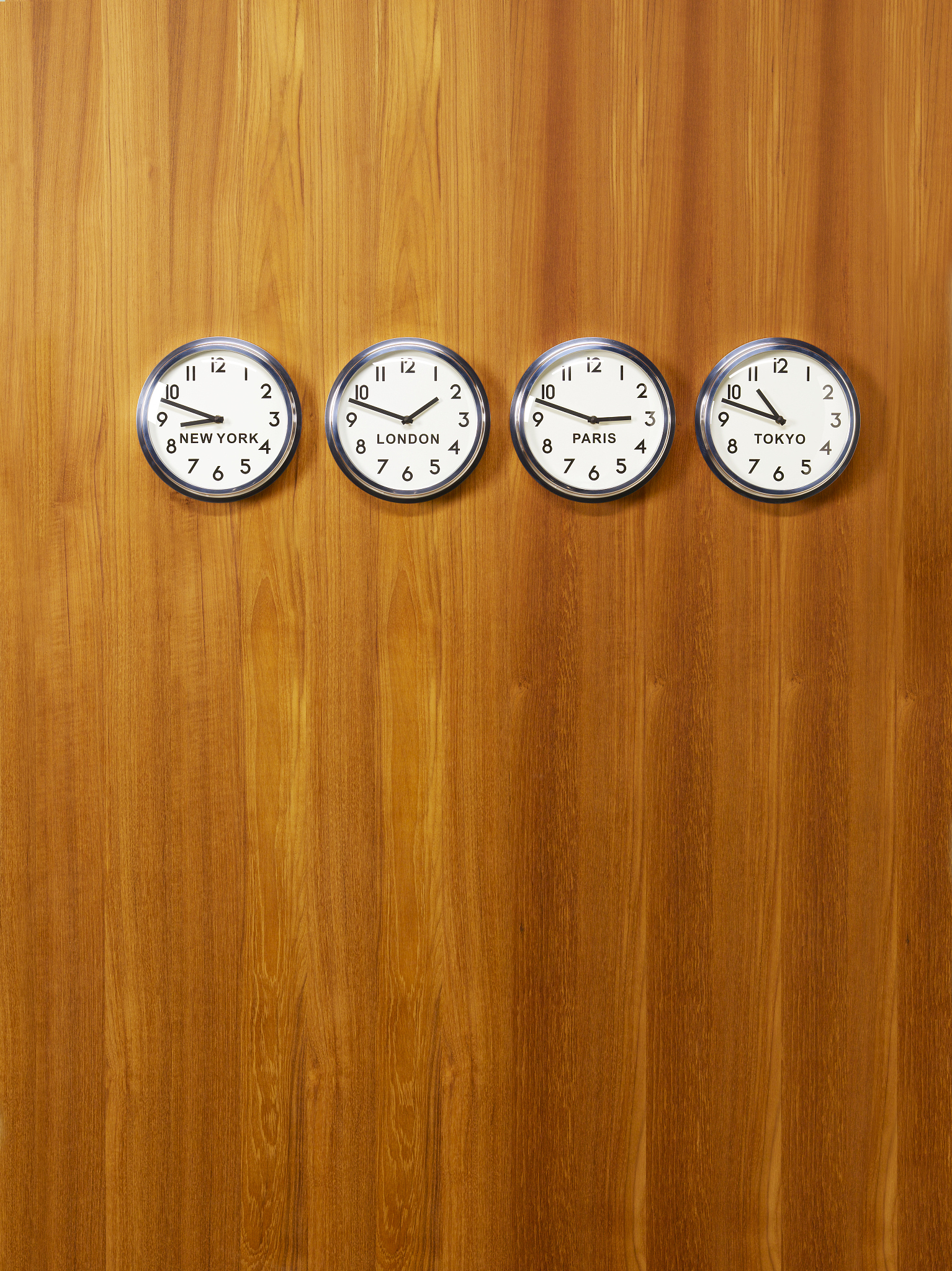 office world time clocks on wall