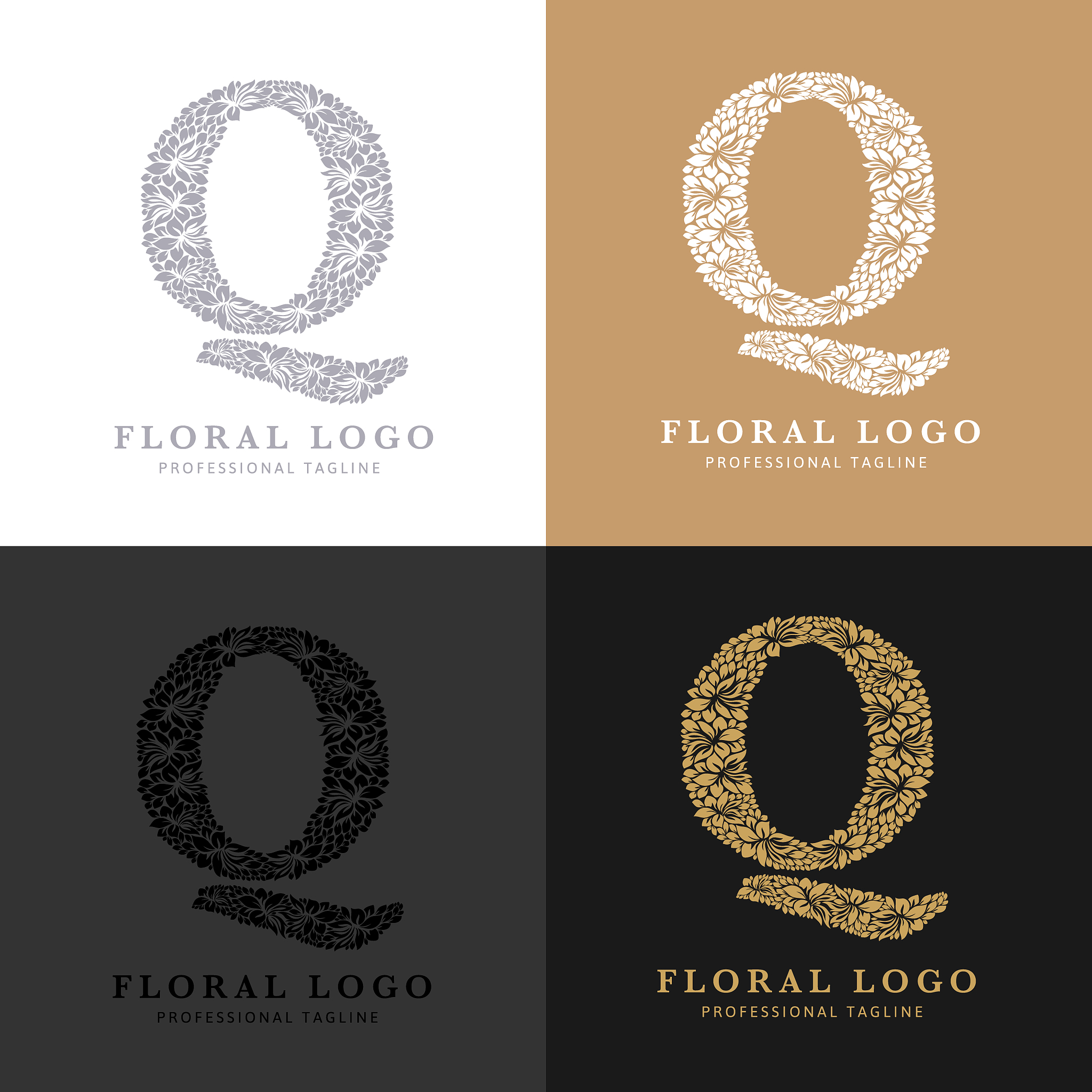 floral letter q logo. flowers and leafs logotype. hand made draw