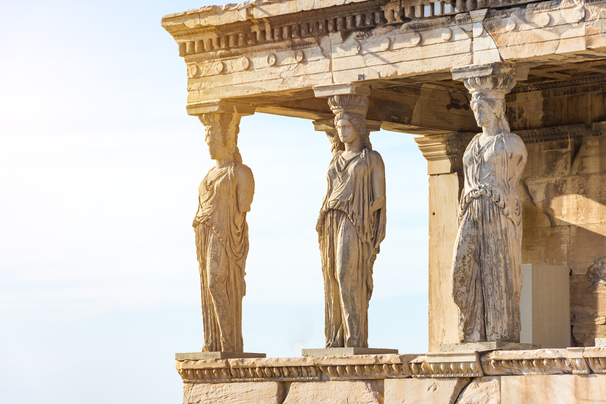 caryatids located on top of acropolis hill in athens, greece