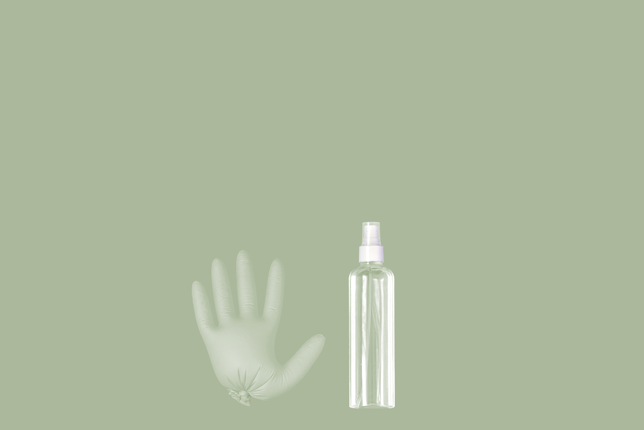 a medical glove and a sanitizer