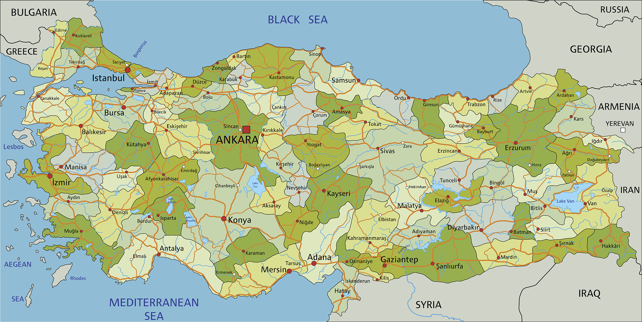 highly detailed editable political map with separated layers. tu